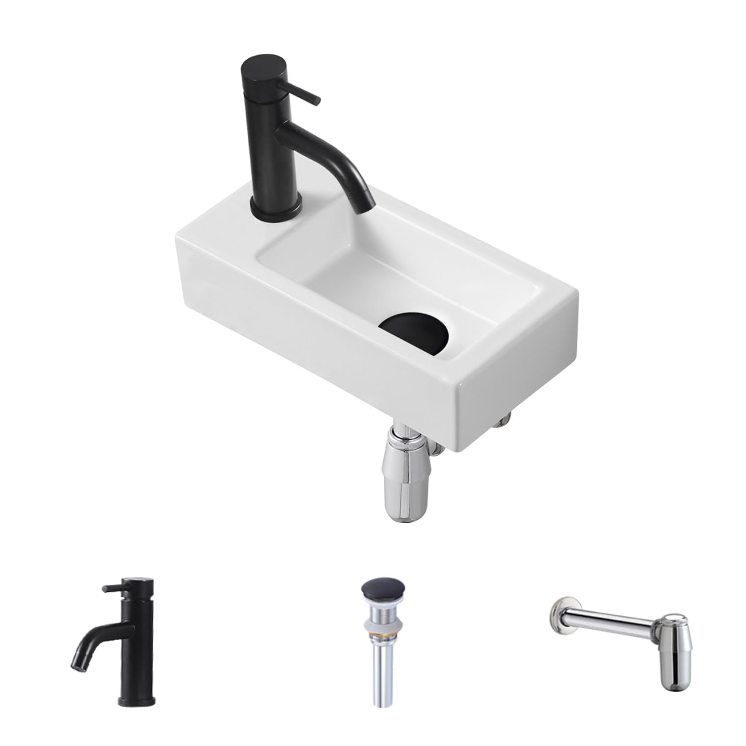 Small Wall Mounted Bathroom Sink, MAISINK 14.5"x7.3" Ceramic Wall Hung Sink for Tiny Bathroom, Rectangular Wall Mounted Lavatory Sink with Faucet and