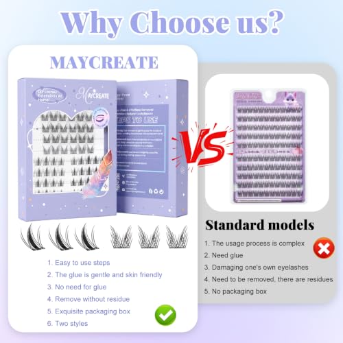 Image of MAYCREATE 80pcs Self Adhesive Eye Lashes for Women Cat & Fairy Cluster Lashes 2 Styles 8-11mm False Fake Eyelashes Anime Eyelash Pre Glued Lash Clusters with Tweezer for Daily Wear or Parties