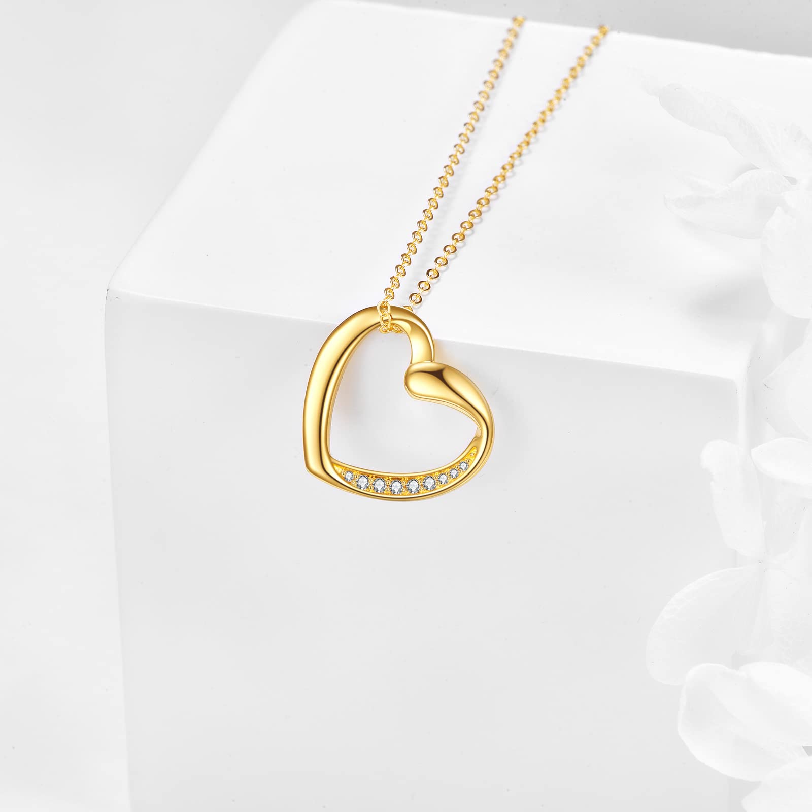Herz-Halskette aus 14 Karat massivem Gold für Frauen, feines Gold, Liebesschmuck, Geburtstagsgeschenke für Ehefrau, Mutter, Freundin, sie