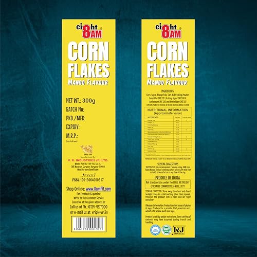 Image of 8AM Corn Flakes Mango 300 Gram, Golden Corns & Mango, No Cholesterol, Trans Fat, Artificial Additives, Iron & Calcium, Crunchy & Nutritious Whole Grain Breakfast Cereal