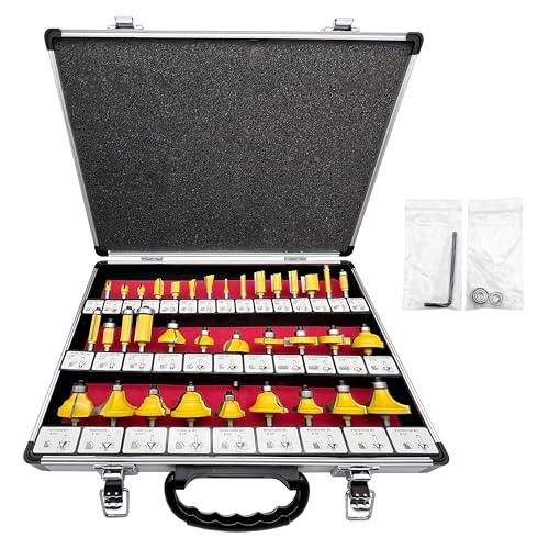 LU&MN Carbide Tipped Router Bit Set ( 35 PCS) with 1/4\" Shank Wood Milling Saw Cutter, Multi-Purpose (Woodworking Tools for Home Improvement and DIY) - Thumbnail 2