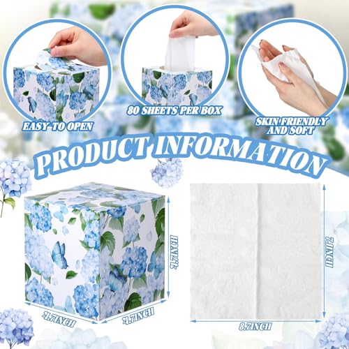 Image of Marsui 4.7 Inch Large Tissue Cube Boxes 2 Ply 7.18 * 8.7 Inch Facial Papers Large Tissues Boxes Cover Bulk Travel Size Face Facial Cube Pack Upright Face for Bathroom Kitchen Bedroom(Hydrangea)