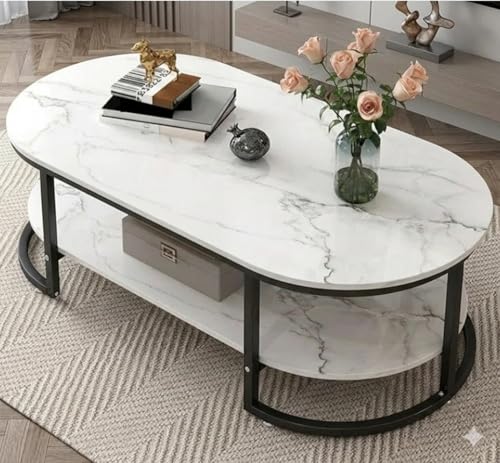 Image of Modern Large Coffee Table Center Table, Beautiful Sofa Table Simple Design - 2 Tier Nesting Coffee Table Living Room Table for Home,& Office (Black White)
