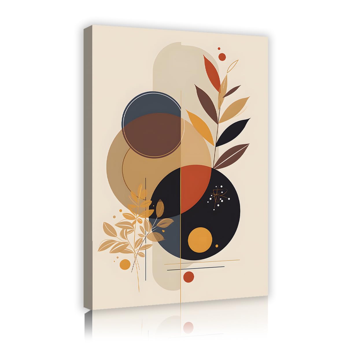Via Vela Mid Century Modern Framed Canvas Prints Terracotta Geometric Circle Leaf Picture Abstract Aesthetic Boho Art Poster For Apartment Dining Room Decor 80x120cm