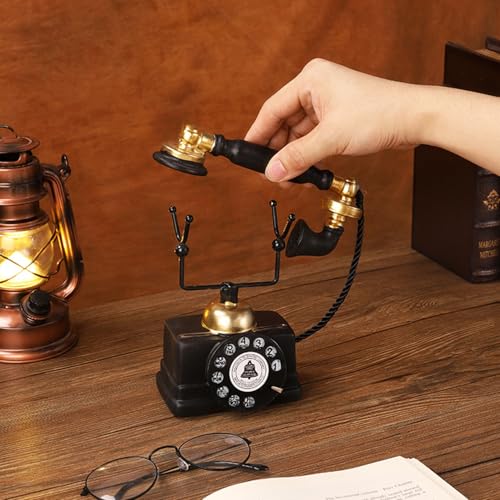 Image of Spiaty Resin Vintage Rotary Decorative Telephone for Home Living Room, Black and Gold, Decorative Desk Phone with Bell Logo Non-Working, Classic Design