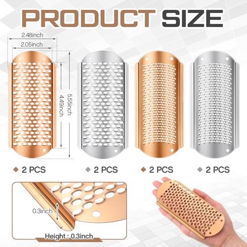 Image of Moxweyeni 8 Pack Rose Gold,Silver Foot File Callus Remover Replacement Blades Metal Pedicure Rasp Hard Skin Remove Scrubber Stainless Steel 2 Designs Big /fine Hole for Detachable Foot Grater
