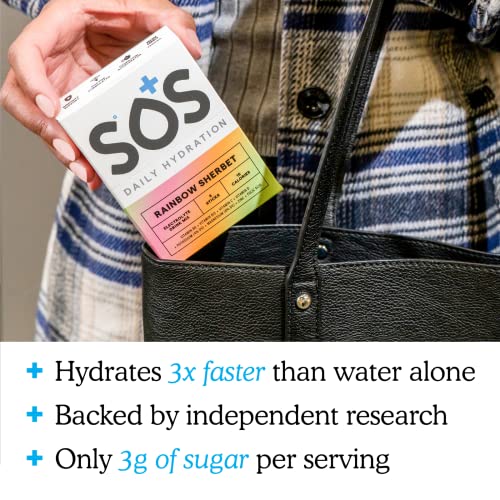Image of SOS Hydration Electrolyte Powder Sticks | Low Sugar Rapid Hydration | Keto Friendly (8 Servings, Rainbow Sherbet)