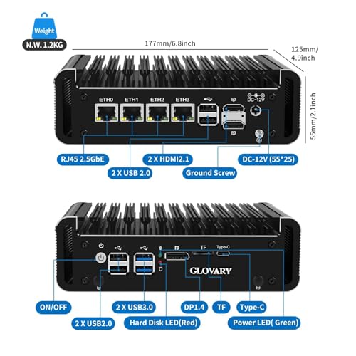 Image of Mini Firewall PC N100 4 Core, 4 x i226V 2.5GbE LAN OPNsense Hardware, DDR5 8GB RAM 256GB SSD, Fanless Micro Computer Appliance, AES-NI, 3 Display, 2 x NVMe, 2 x SATA 3.0