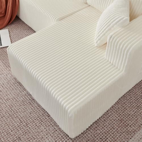 Image of KCGKCG 132 inch U Shaped Corduroy Cloud Couch - No Assembly Required, Beige