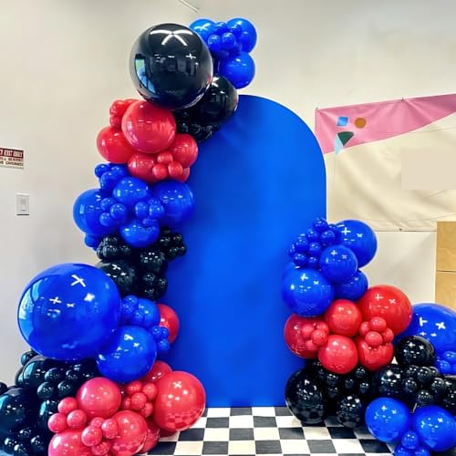 Image of Red Blue and Silver Balloon Arch Garland Kit, Black Red Blue Confetti Silver Balloons for Man Boys Kids Baby Shower Birthday Graduation Party Decorations