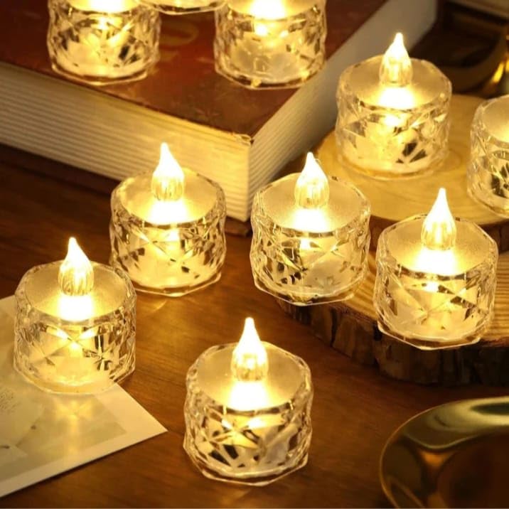 Priyam Shopping Hub LED Crystal Tea Light Candles, Battery Operated, Warm Yellow Glow, Pack of 6 LED Candles Electric Flameless & Smokeless for Home Decor, Diwali,Christmas,New Year, Festive.-image-44