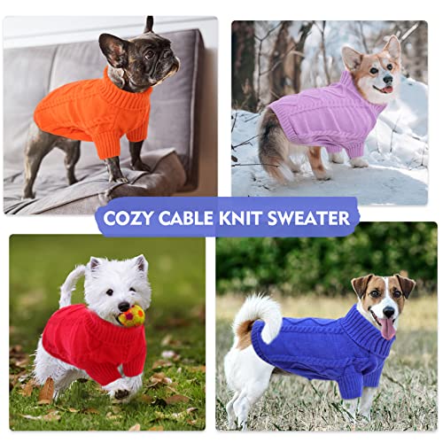 Queenmore Small Dog Pullover Sweater, Cold Weather Cable Knitwear, Classic Turtleneck Thick Warm Clothes For Chihuahua, Bulldog, Dachshund, Pug (Orange, Small) #TOP7