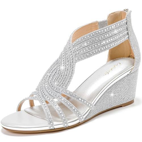 Sandales compensées habillées ornées de strass étincelants pour une allure chic