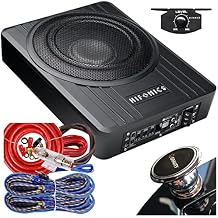 Hifonics Brutus BW-110A - 800 Watts Compact Amplified Under The Seat Car Truck Subwoofer Low Profile with Bass Remote and 4 Gauge Red Kit and Gravity Magnet Phone Holder Bundle, Black, BW-110A+4GR