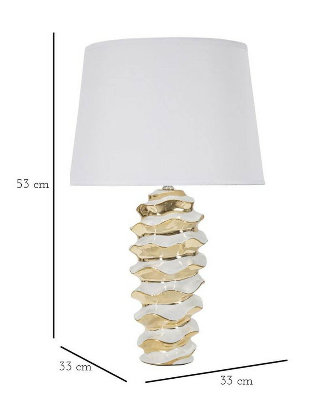 Dmora - Lampada da tavolo Baressa, Luce da scrivania, Luminaria da ufficio, Lampada da lavoro, 33 x 33 h53 cm, Bianco e Oro