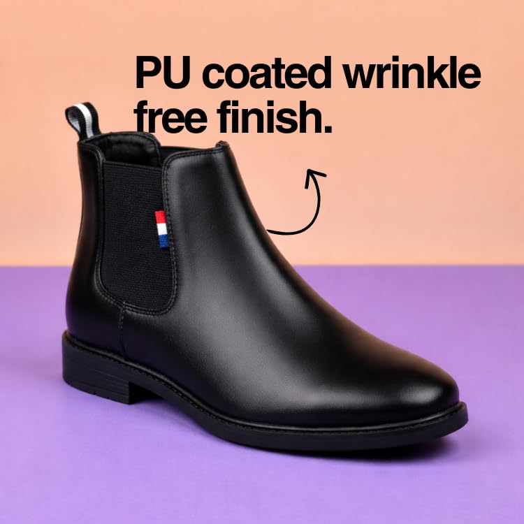 Image of Chelsea Boots for Men Wrinkle Free Smooth Upper Slip On Ankle Boots, Classic Black Stylish Boots for Casual, Party & Office Outfits