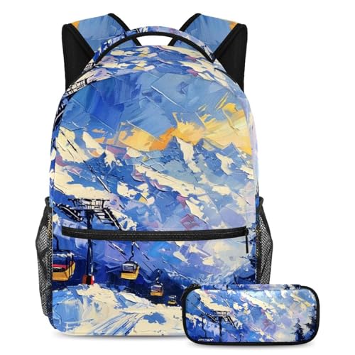Sac à dos Montagne Enneigée et sa trousse assortie pour les journées d'école de votre enfant