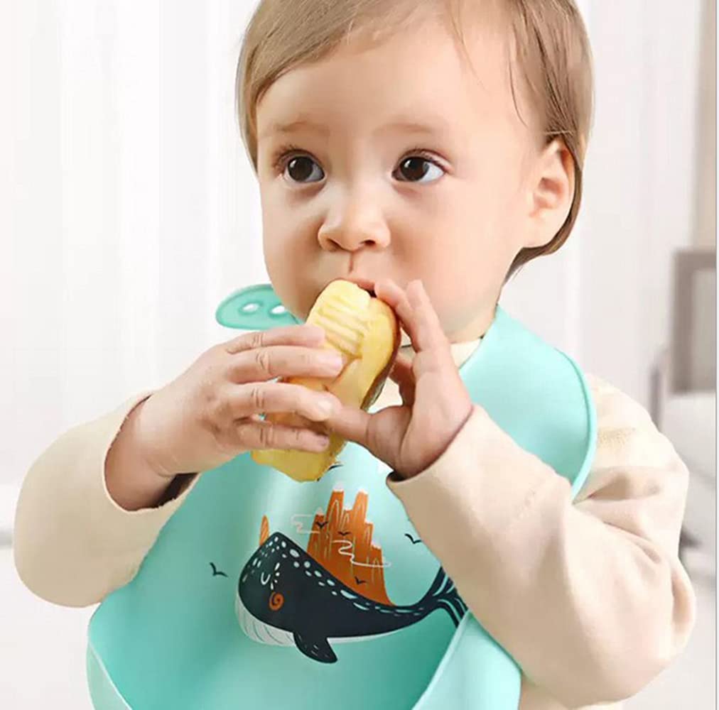 SLOSH Bavoirs Bébé Silicone Souple Bavette Vert Recuperateur Imperméable Ajustable Enfant Waterproof Bavoir Repas