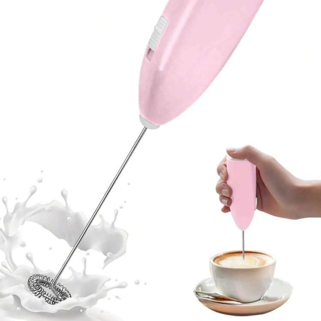 Handheld Milk Frother Coffee and Cappuccino Mixer, Automatic Milk Foam Maker, Electric Milk Frother Egg & Milkshake Whisk (Pink)
