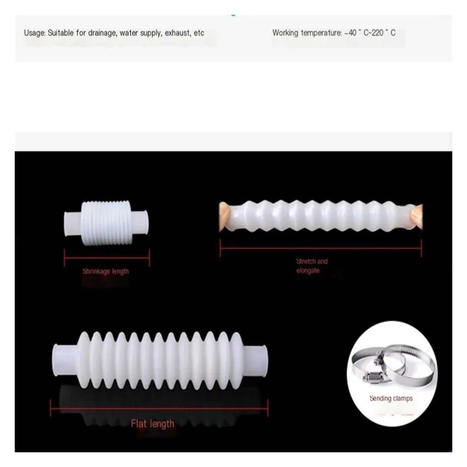 Tubo In Gomma Con Soffietto Siliconico Curva Telescopica Tubo Di Scarico In PVC Downpipe Accessori Lavello Lavatrice Tubo In PVC Con Fascetta(Dia 110mm)