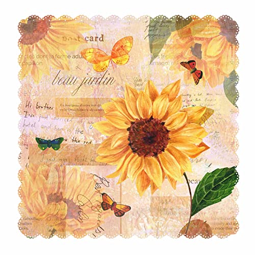 Mxocom Golden Sunflower Cloth Napkins Set Of 4 Fresh Leaf Butterfly Flying Retro Tone Old Handwritten Letters Dinner Napkins Washable For Home, Parties, Weddings And Banquet 18 X 18 Inch #TOP27