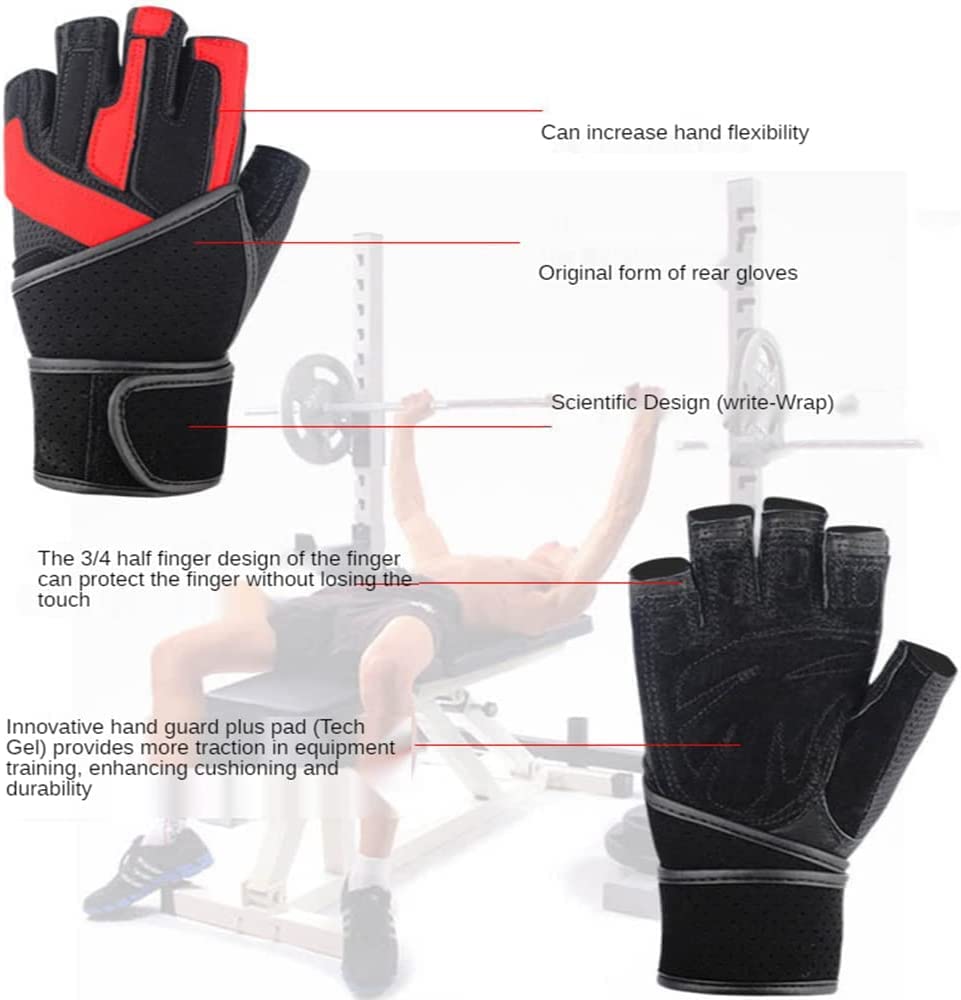 Guantes de Gimnasio de Medio Dedo para Hombres y Mujeres, Guantes de Entrenamiento de Levantamiento de Pesas con Palma, Negro, L