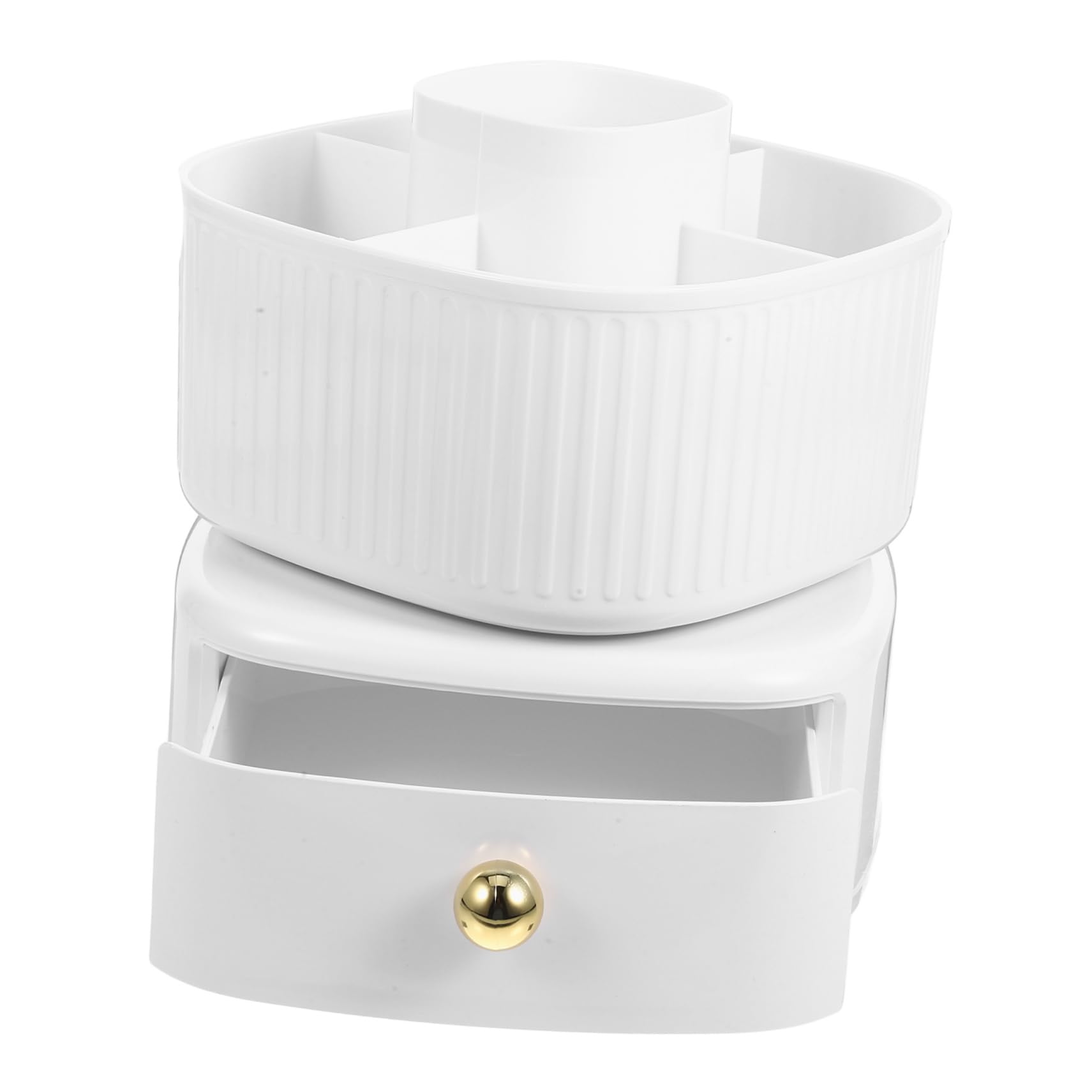 Organisateur maquillage rotatif tiroir et porte-pinceaux compact de bureau