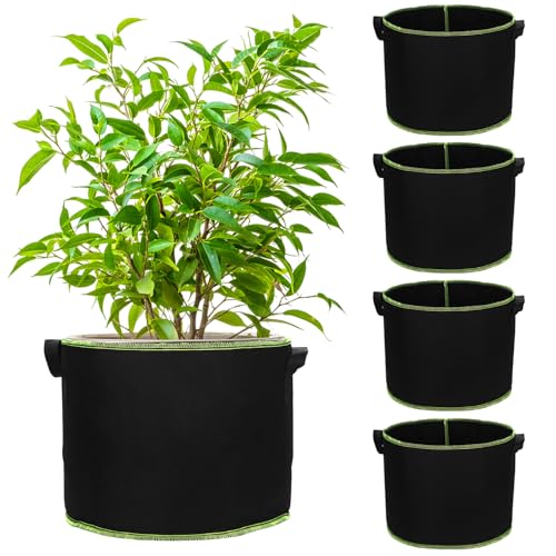 QWORK® 5 Piezas Bolsas para Plantas, 40 L Macetas de Tela, Bolsas para Cultivo de Plantas con Asas, para Patatas, Tomates y Fresas
