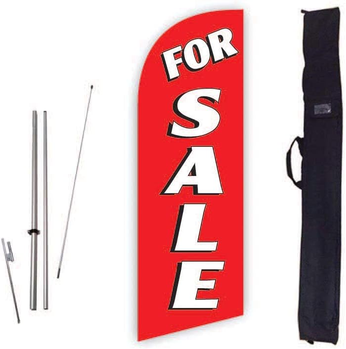 For Sale (Blue) 6ft Real Estate Feather Flag with Complete 8ft Pole kit, Ground Spike and Carry Bag