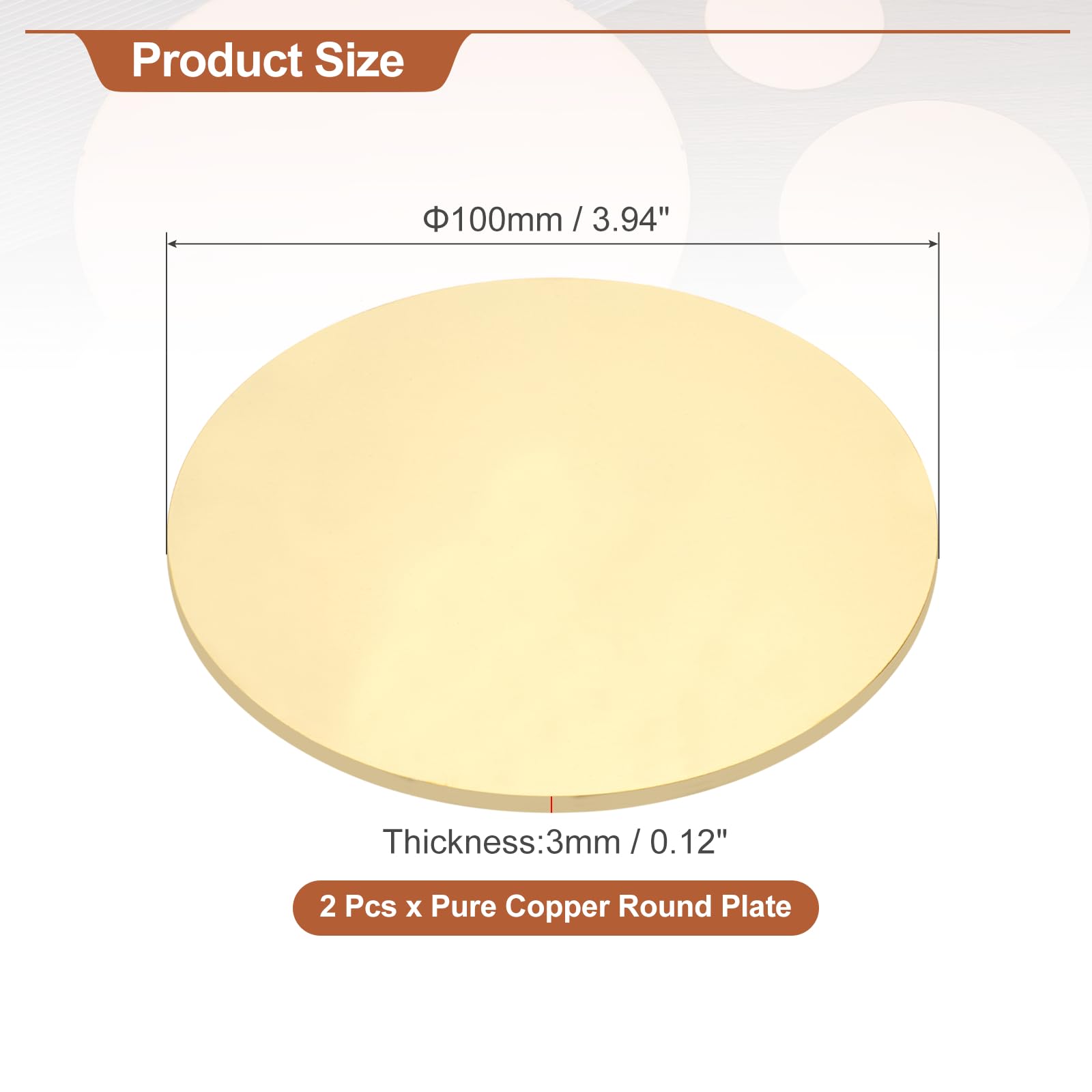 QUARKZMAN 2 Pcs Placa Redonda De Latón, 100mm(3.94") Dia Láminas De Cobre Puro, 3mm H62 Lámina De Metal De Latón Para Artesanías, Reparaciones Eléctricas, Estampado De Metal