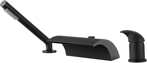 Miniatura 10 de Grifo de bañera romana para montaje en cubierta, color negro mate, grifo de bañera de cascada de flujo extra alto, SUMERAIN