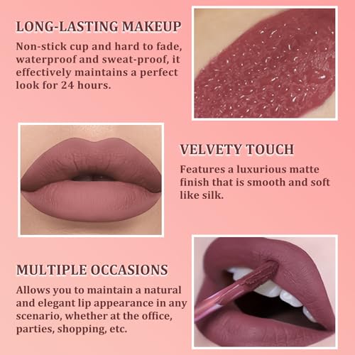 INBOLM Lip Liner and Lipstick Set,6 PCS Nude Lip Liners with Nude Lipstick for Women Nude Lipstick,Non-Stick Cup,Matte Waterproof Nude Lipstick Makeup Kits Make Up Gift Set for Lady - Image 6