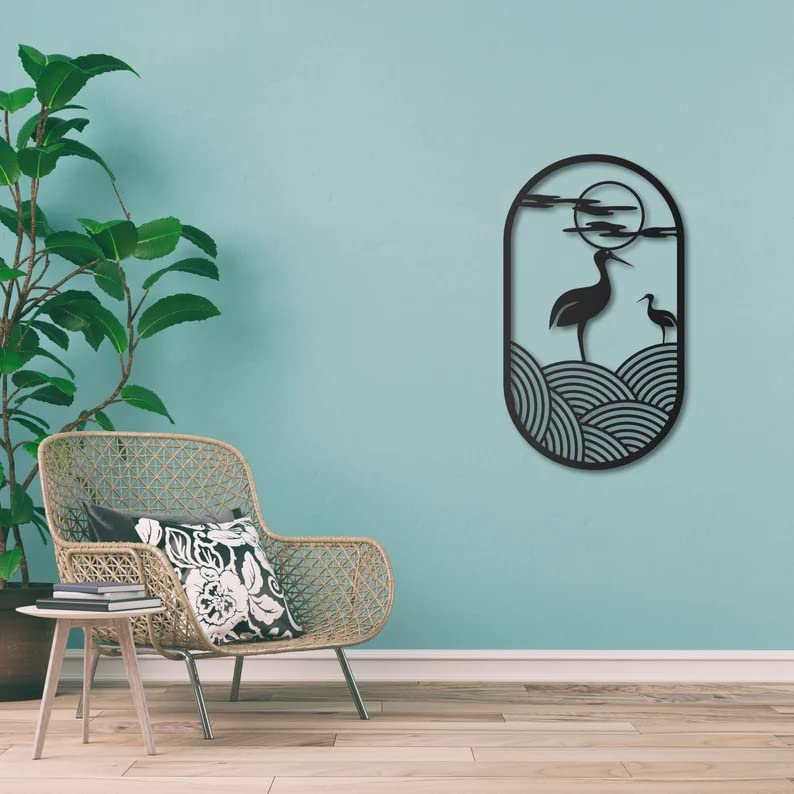 Image of Herrlich Homes Stork Bird Wall Art, Minimal Metal Wall Art | Metal Frame Wall Decor | Housewarming Gift |Stylish Wall Art For Living Room (55cmx32cm)
