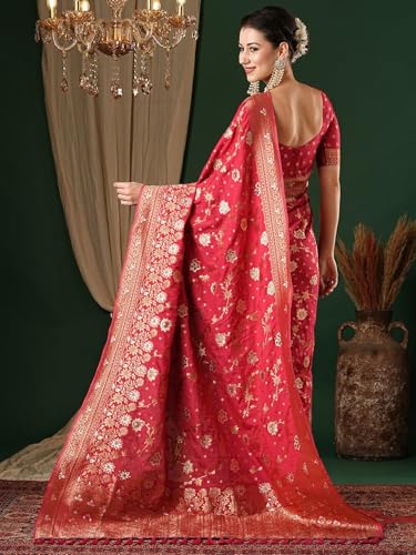 Image of Women's Georgette Kanjeevaram Saree with Woven Ethnic Motif Design, Unstitched Blouse Piece