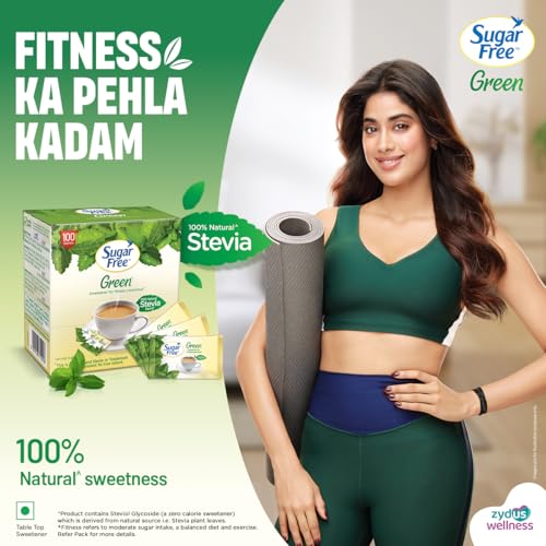 Image of Sugar Free Green Stevia, 100 Sachet |100% Plant-based Natural Sweetener | 100% Natural Meethi Tulsi (Stevia) leaves| Sweet like Sugar but with zero calories