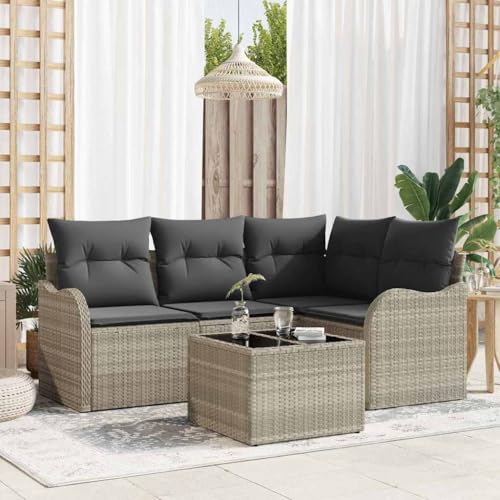 Canapé de jardin en polyrotin gris modulable avec assises ajustables 5pcs - 3