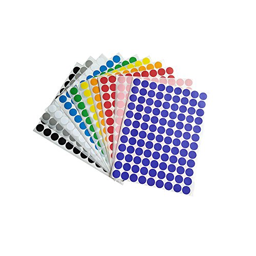 10 Colors 0.75 Inch Round Dot Labels Stickers Coding Labels 10 Sheets 1080 Stickers