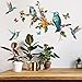 WandSticker4U®- vintage Wandsticker KOLIBRI auf dem BAUM AST I Wandbilder: 89x50 cm I Wandtattoo Wohn- & Schlafzimmer Vögel Schmetterlinge blau I Wand Deko Aufkleber Küche Bad Flur Fenster