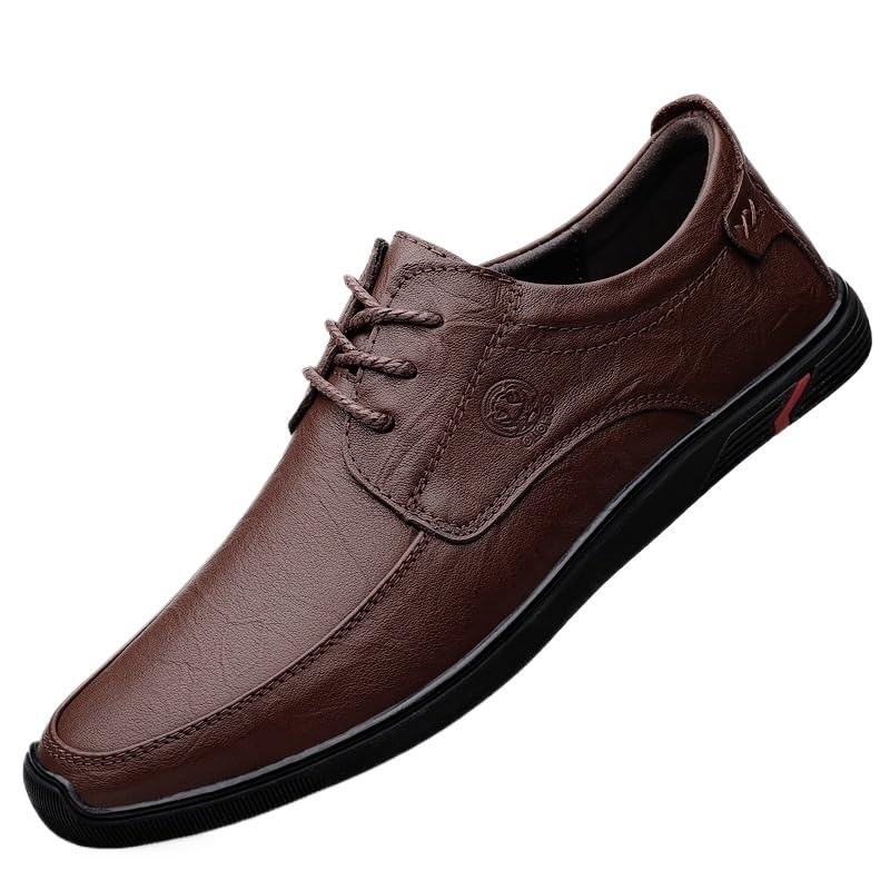 Men's Patent Leather Pointed Toe Dress Shoes Mens Breathable Comfortable Business Lace Up Oxford Shoes Non-Slip Softsole Walking Shoes(Brown,10)