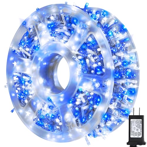 kemooie 500 LED Blue and White Christmas Lights 164 FT 8 Twinkle Modes Plug in Waterproof Extra Long Fairy Lights for Outdoor Christmas Party Garden Decorations (Blue & White)