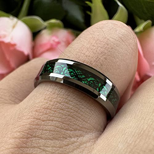 Tutiss 6Mm Green Carbon Fiber Celtic Dragon Inlay Gunmetal Tungsten Rings For Men Women Wedding Bands Beveled Edges Comfort Fit Size 13 #TOP5
