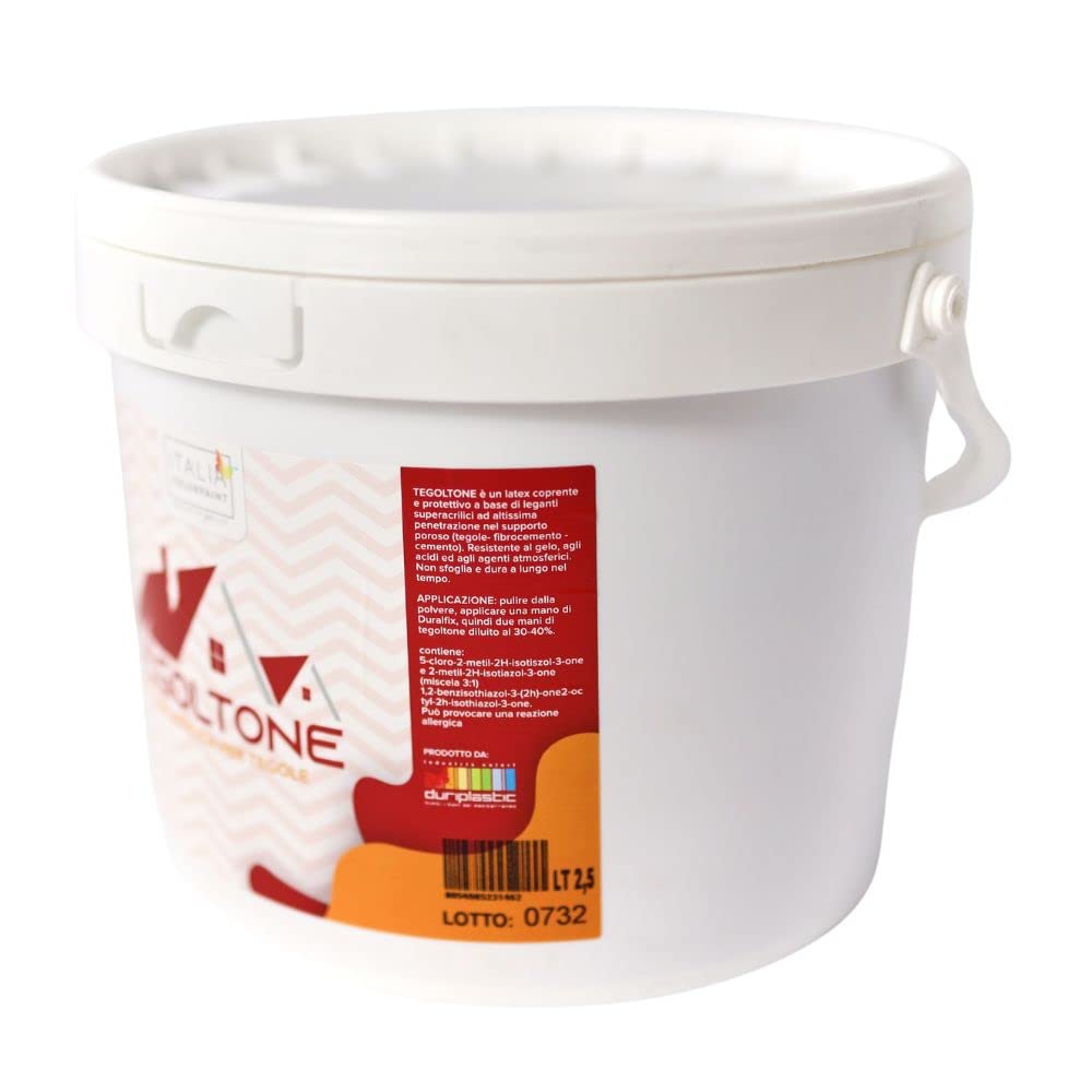 Tegoltone Pittura Acrilica per Tegole e Coppi Coperture in Fibrocemento e Tetti (Litri 2,5, Rosso)