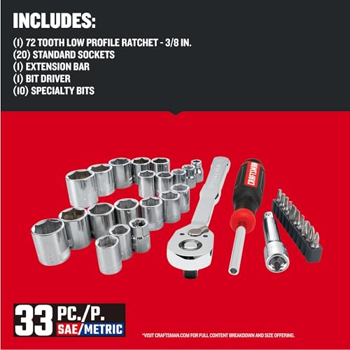 Image of CRAFTSMAN Mechanics Tool Set, 33 Piece, 3 /8 Inch Drive SAE /Metric (CMMT12113)