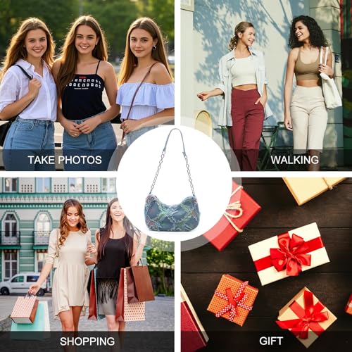 Bolso bandolera acolchado de mezclilla para mujer YAMEIZE con estampado de estrella, tipo clutch o hobo, bolso tote pequeño con cierre de cremallera miniatura 7
