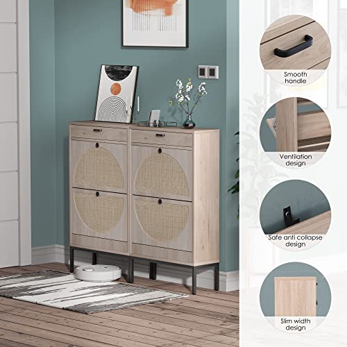 Brafab Shoe Storage Cabinet With 2 Flip Drawers&1 Small Drawer, Slim Entryway Shoe Organizer With Half Round Woven Rattan Doors For Sneakers… #TOP4