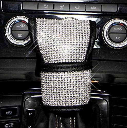 Fashowlife Gear Shift Knob Cover & Handbrake Cover Universal Set Microfiber Leather with Bling Bling Rinestones Diamond Car Seat Accessories for Women Men Auto SUV Interior Decoration