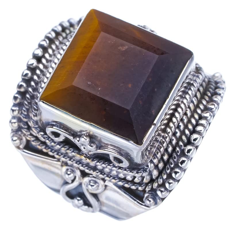 Bague fait main en argent 925 et oeil de tigre naturel StarGems cadeau idéal