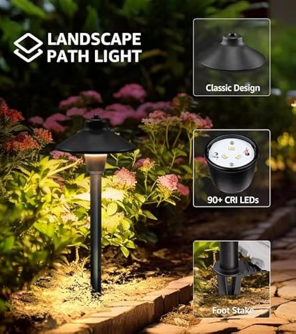 SUNVIE Pathway Lights LED Landscape Lighting 3000K 3W 12 Pack