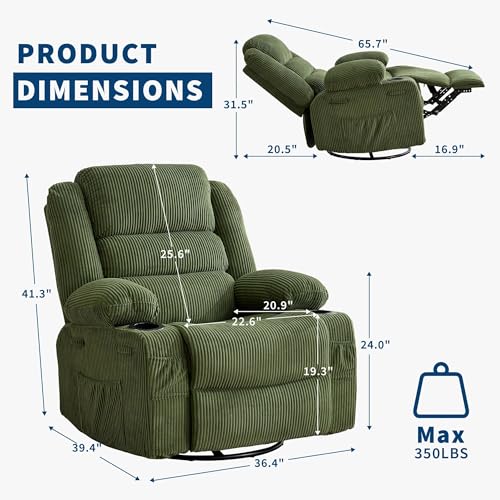 Image of Rocking Recliner Chair for Adults Oversized 360 Swivel Manual Recliner