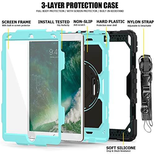 Case for iPad pro 10.5 2017/iPad air 3 10.5 2019 with 360 degree rotatable Folding stand,Trendy Shockproof case with Wrist Strap and Shoulder Strap - Image 4